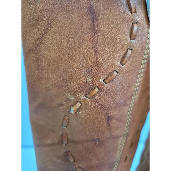 Acme Vintage Brown/Tan Leather Cowgirl Boots Sz 4 1/2 Knee High Top Stitching - Picture 5 of 8